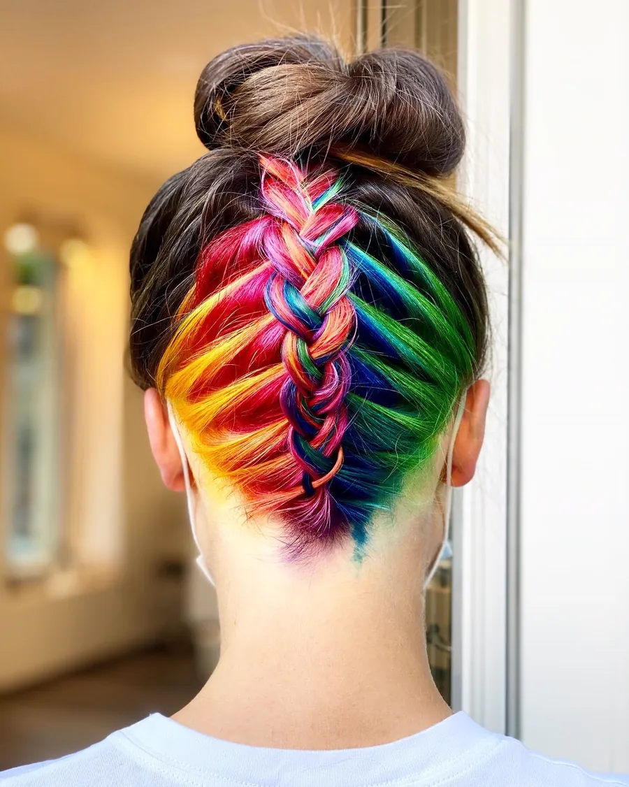 Regenbogen-Flechtzopf mit Undercut – kreative Farbtechnik bei JM The Cut